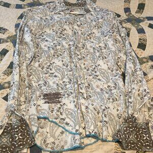 Rare Vintage Brand Pearl Snap Mens Large Paisley Print - Medium